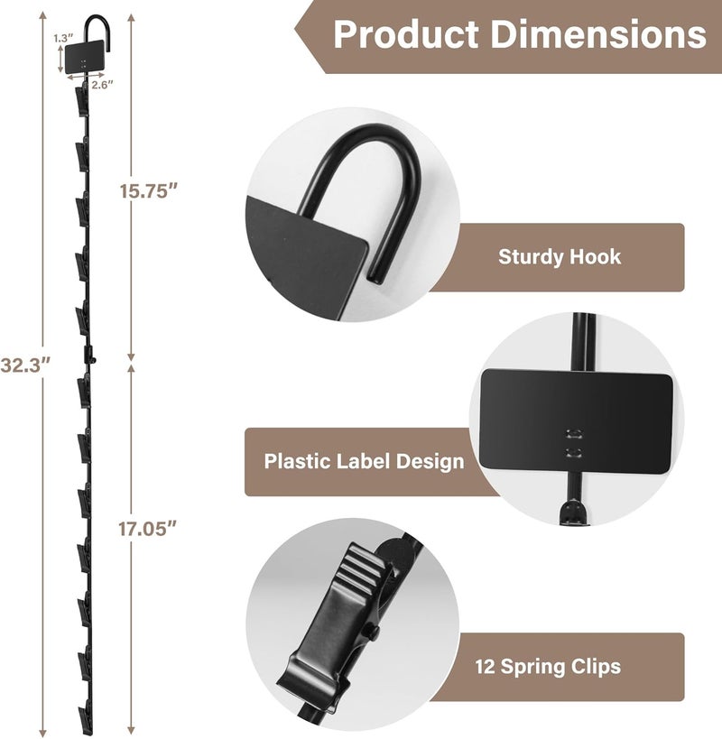 Board2by Hanging Merchandise Strips with Hooks - 32 inches Chip Display Rack Stands - Potato Chip Rack Bag Holder with 12 Clips for Retail Displaying, 4 Pack Black with Label Headers - Image 3